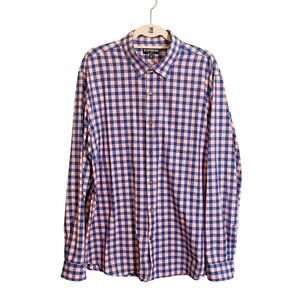 Express Men's Blue Pink Checkered Collared Modern Fit Button-Up Shirt Top XXL